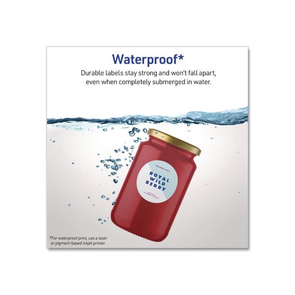Waterproof Round Labels with Sure Feed Technology, Laser/Pigment-Based Inkjet, 2" dia, Matte White, 12/Sheet, 8 Sheets/Pack. Picture 3
