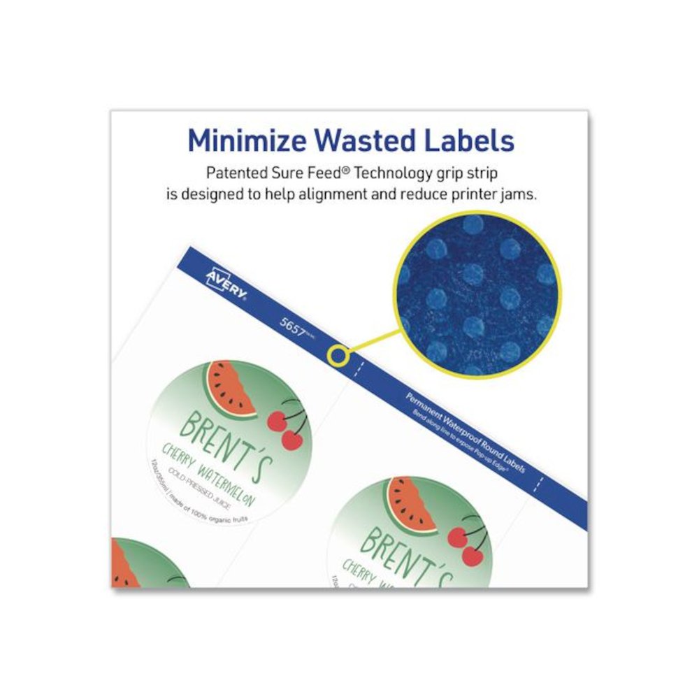 Waterproof Round Labels with Sure Feed Technology, Laser/Pigment-Based Inkjet, 2" dia, Matte White, 12/Sheet, 8 Sheets/Pack. Picture 5