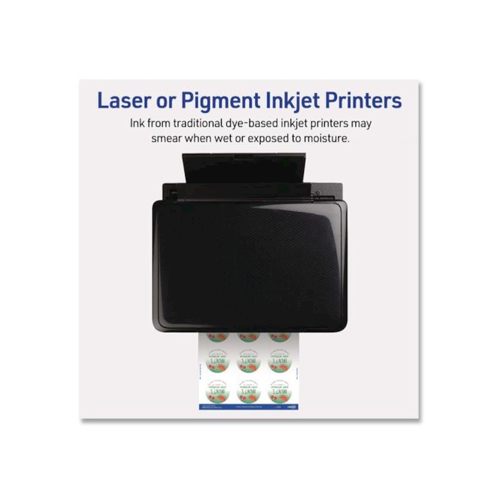 Waterproof Round Labels with Sure Feed Technology, Laser/Pigment-Based Inkjet, 2" dia, Matte White, 12/Sheet, 8 Sheets/Pack. Picture 6