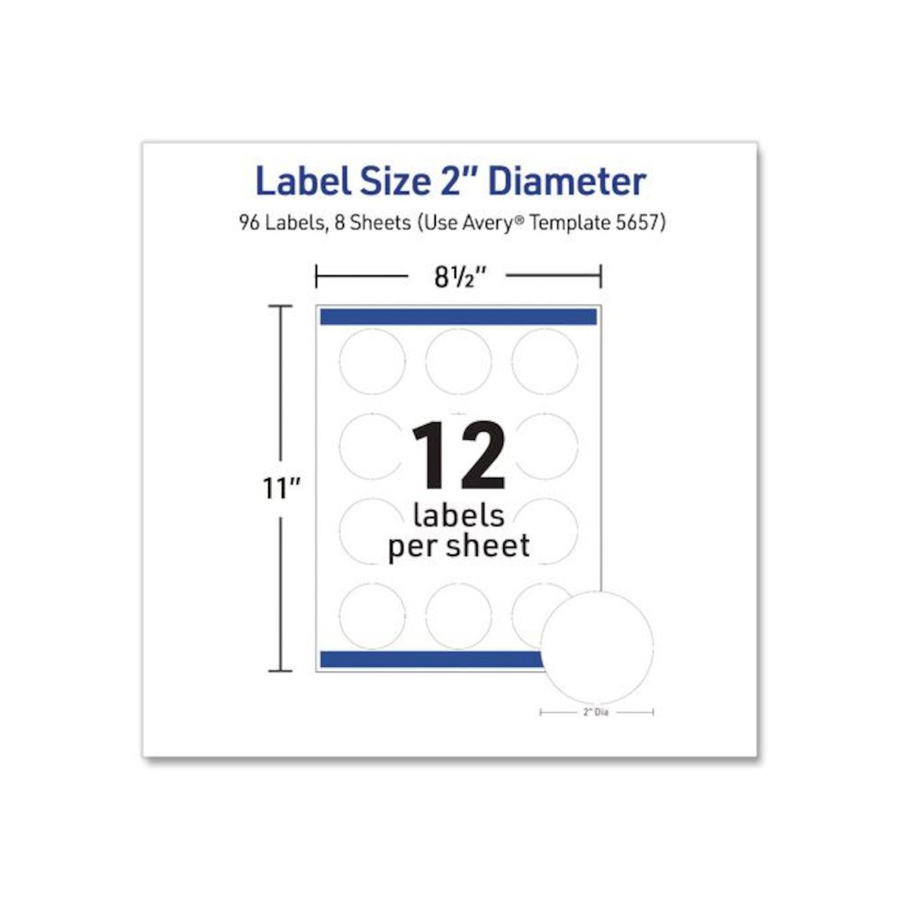 Waterproof Round Labels with Sure Feed Technology, Laser/Pigment-Based Inkjet, 2" dia, Matte White, 12/Sheet, 8 Sheets/Pack. Picture 7