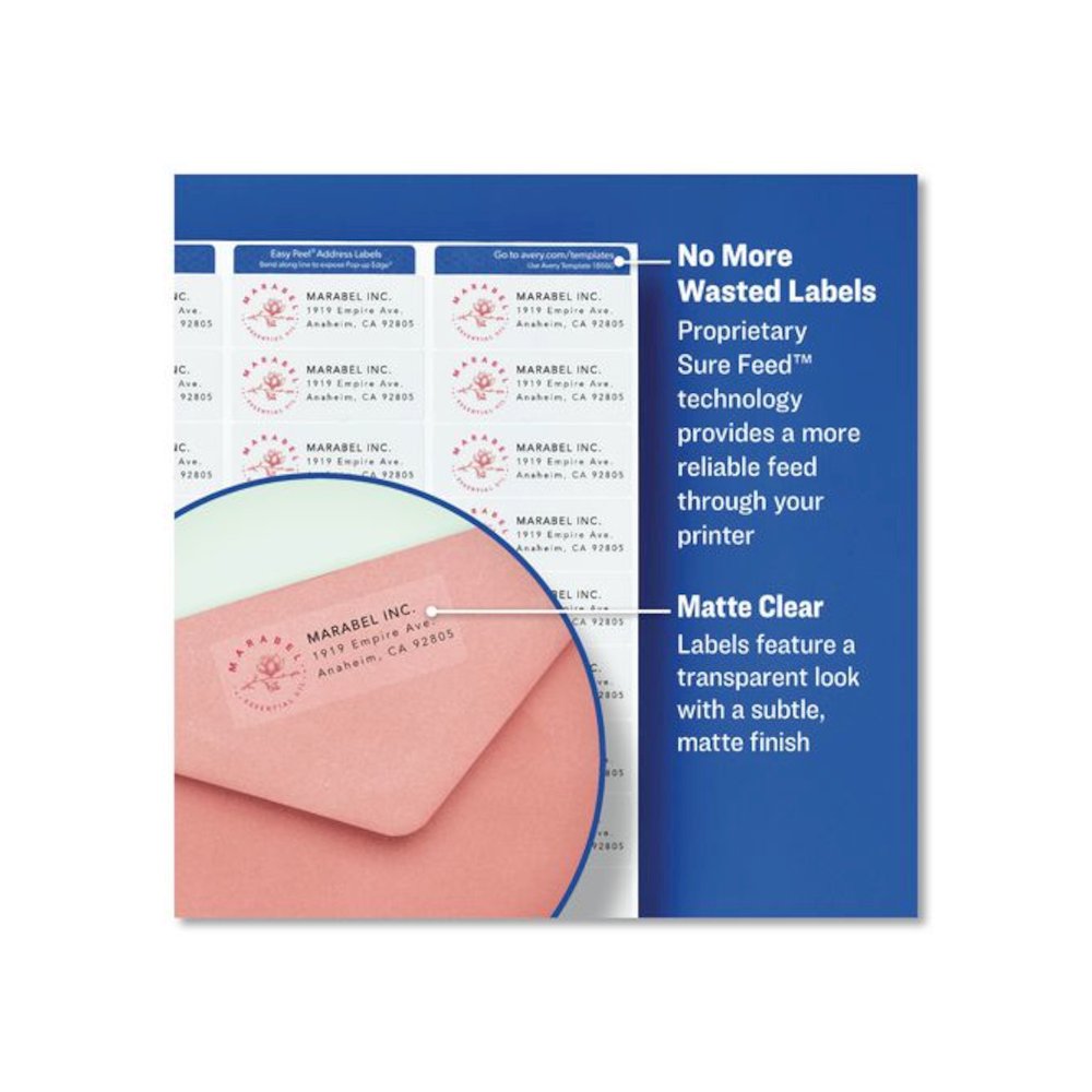 Easy Peel Return Address Labels with Sure Feed Technology, Inkjet, 0.66 x 1.75, Matte Clear, 60/Sheet, 10 Sheets/Pack. Picture 2