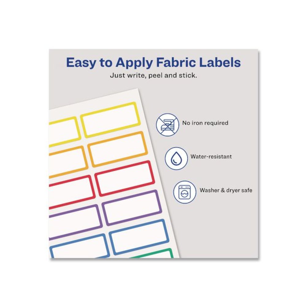 No-Iron Fabric Labels, Rainbow Border, Handwrite Only, 0.75 x 1.75, White, 12/Sheet, 2 Sheets/Pack. Picture 4