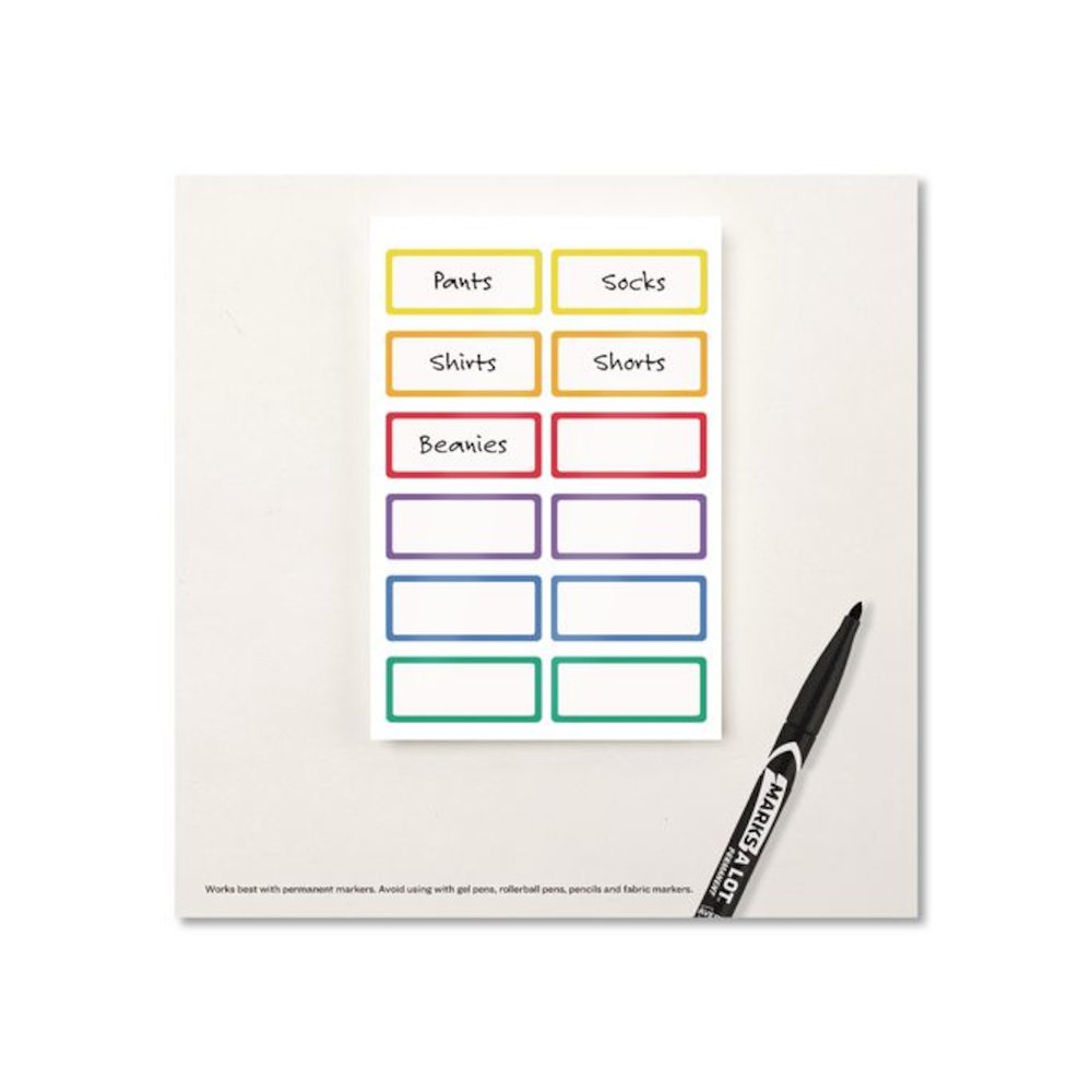 No-Iron Fabric Labels, Rainbow Border, Handwrite Only, 0.75 x 1.75, White, 12/Sheet, 2 Sheets/Pack. Picture 5