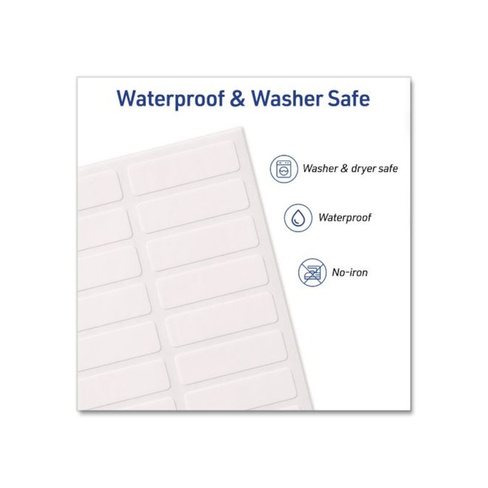 No-Iron Fabric Labels, Handwrite Only, 0.5 x 1.75, White, 18/Sheet, 10 Sheets/Pack. Picture 4