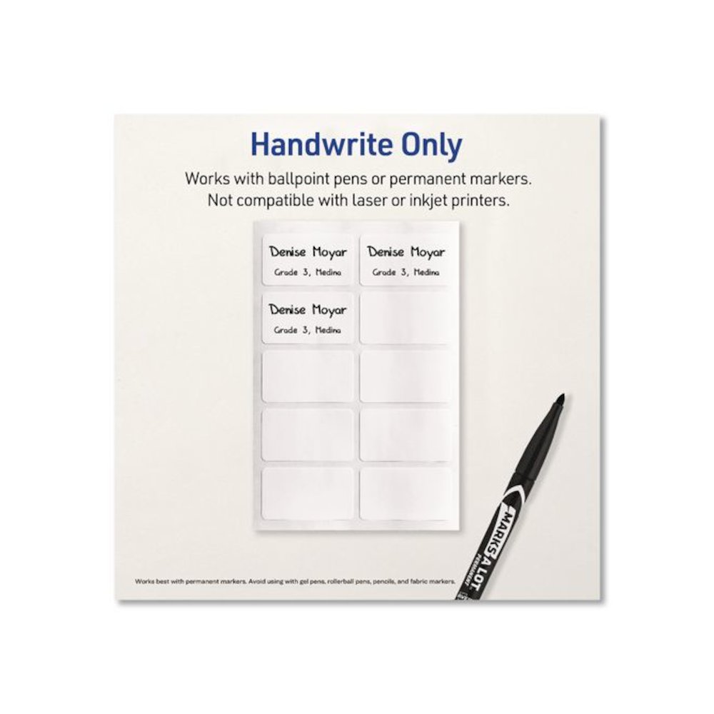 No-Iron Fabric Labels, Handwrite Only, 1 x 1.75, White, 10/Sheet, 10 Sheets/Pack. Picture 5