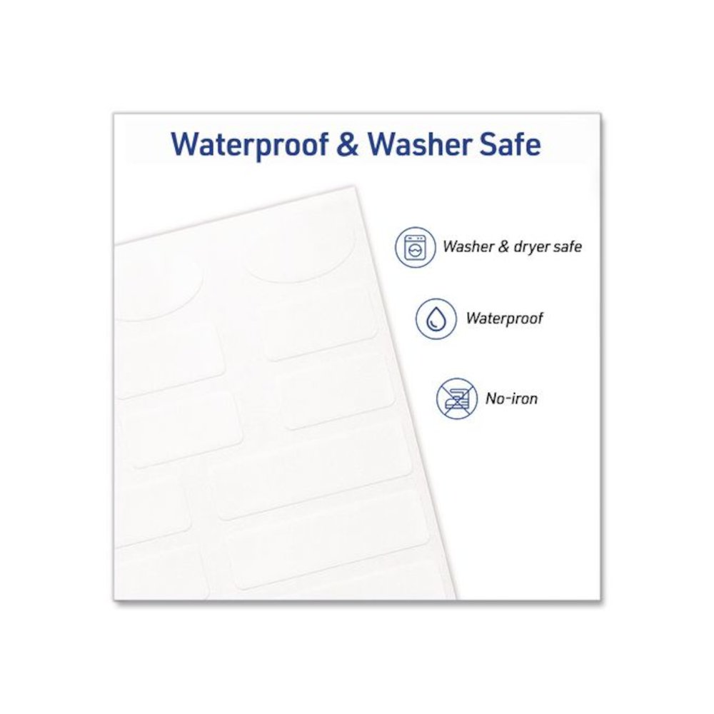 No-Iron Fabric Labels, Handwrite Only, Assorted Shapes and Sizes, White, 15/Sheet, 10 Sheets/Pack. Picture 4