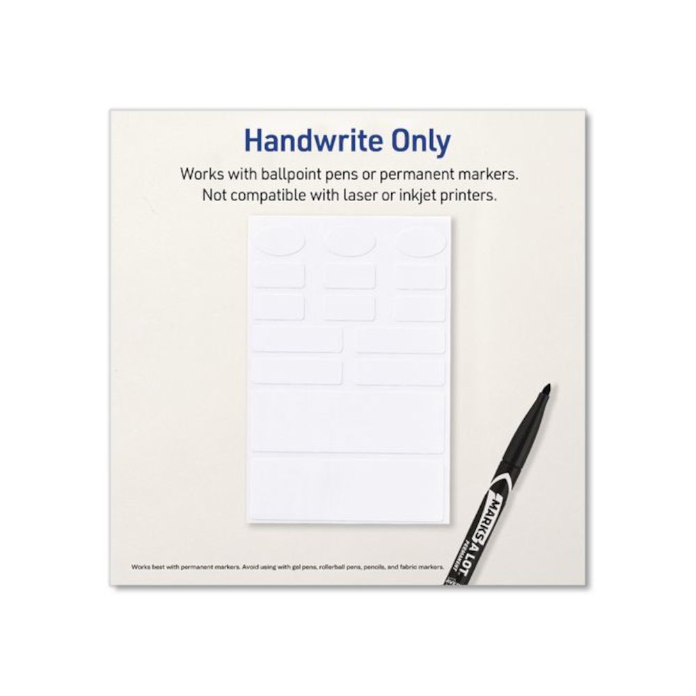 No-Iron Fabric Labels, Handwrite Only, Assorted Shapes and Sizes, White, 15/Sheet, 10 Sheets/Pack. Picture 5