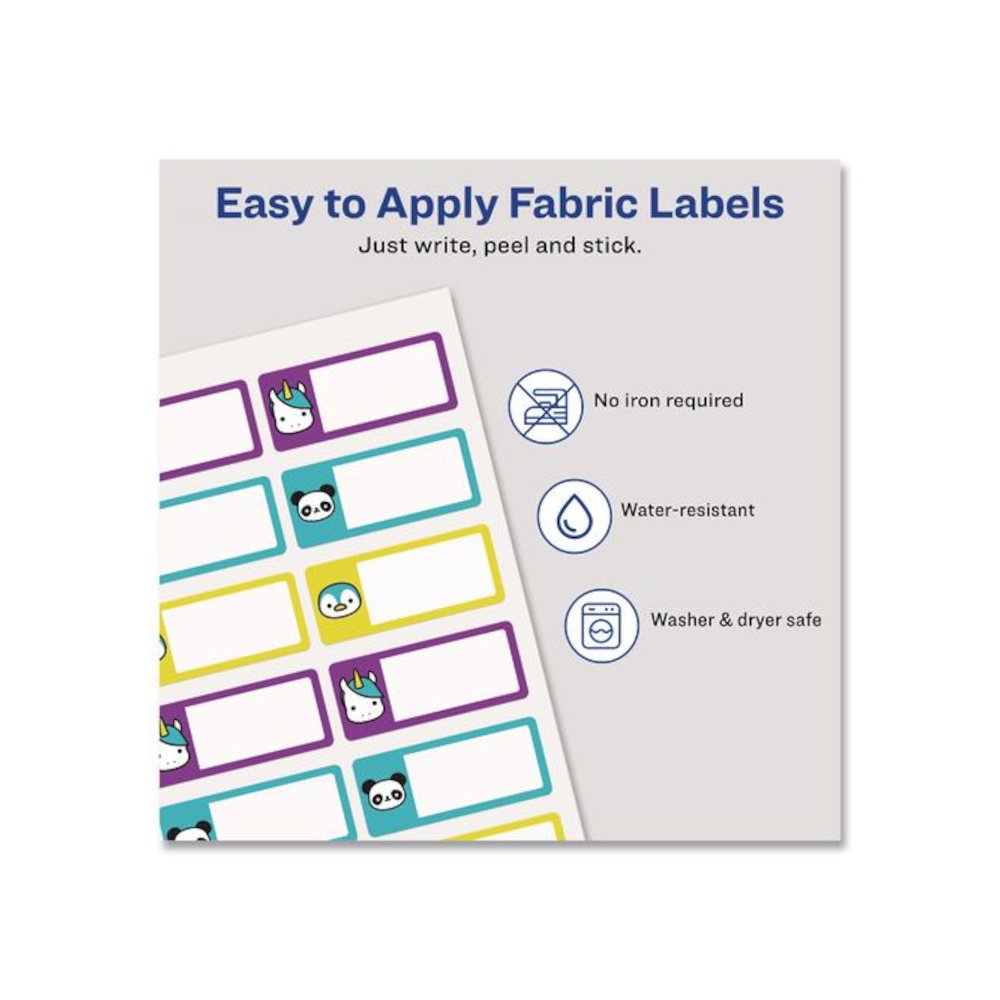No-Iron Fabric Labels, Character/Colored Border, Handwrite Only, 0.75 x 1.75, White, 12/Sheet, 2 Sheets/Pack. Picture 4