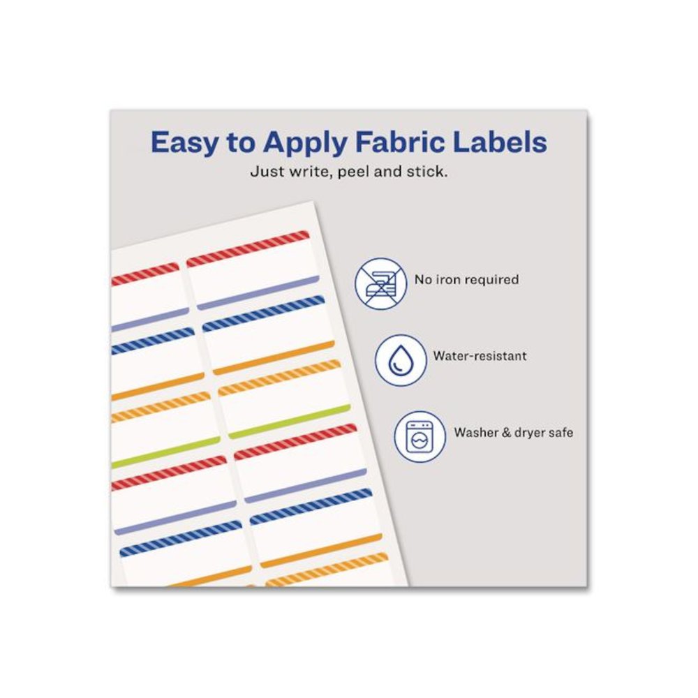 No-Iron Fabric Labels, Multicolored Border, Handwrite Only, 0.75 x 1.75, White, 12/Sheet, 2 Sheets/Pack. Picture 4