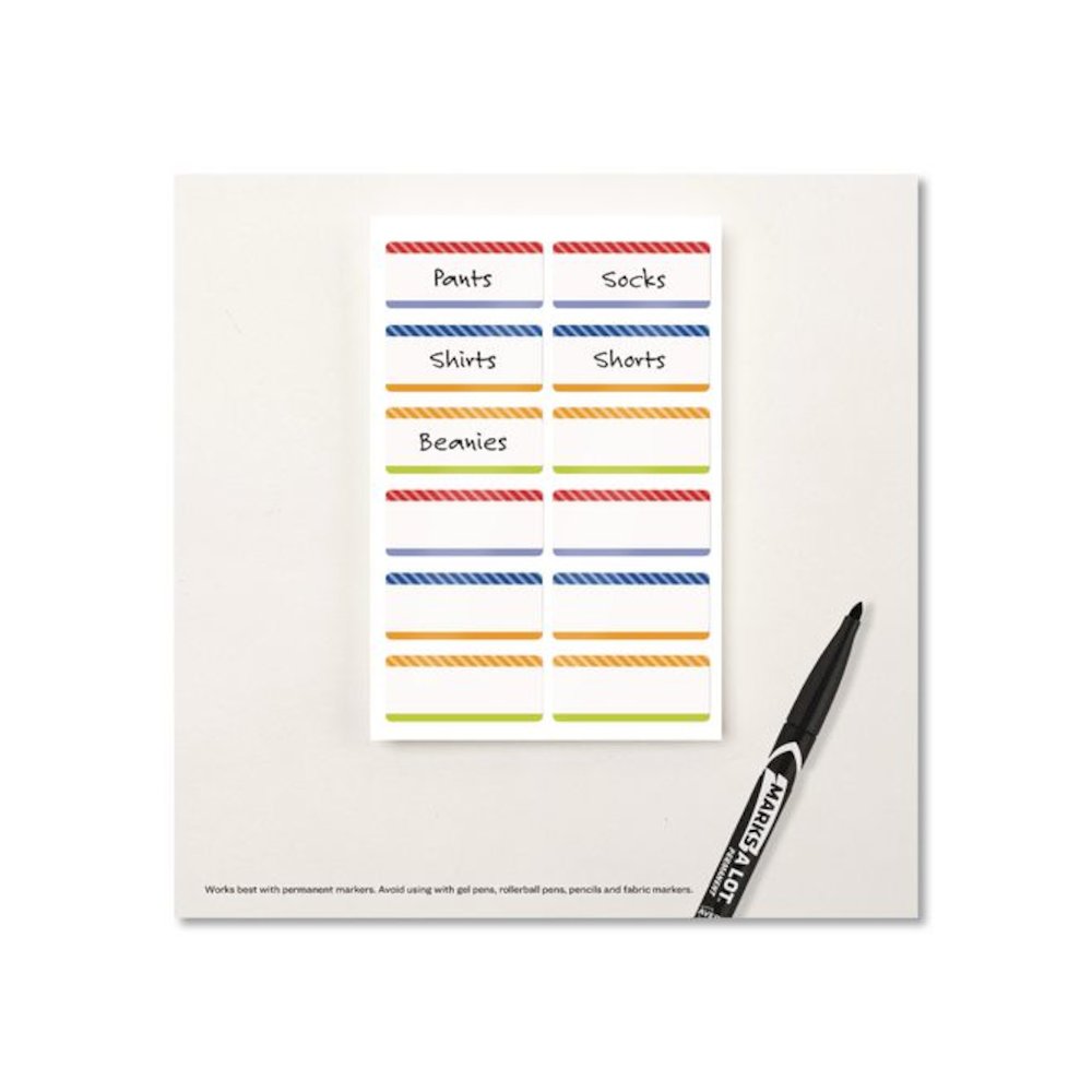 No-Iron Fabric Labels, Multicolored Border, Handwrite Only, 0.75 x 1.75, White, 12/Sheet, 2 Sheets/Pack. Picture 5