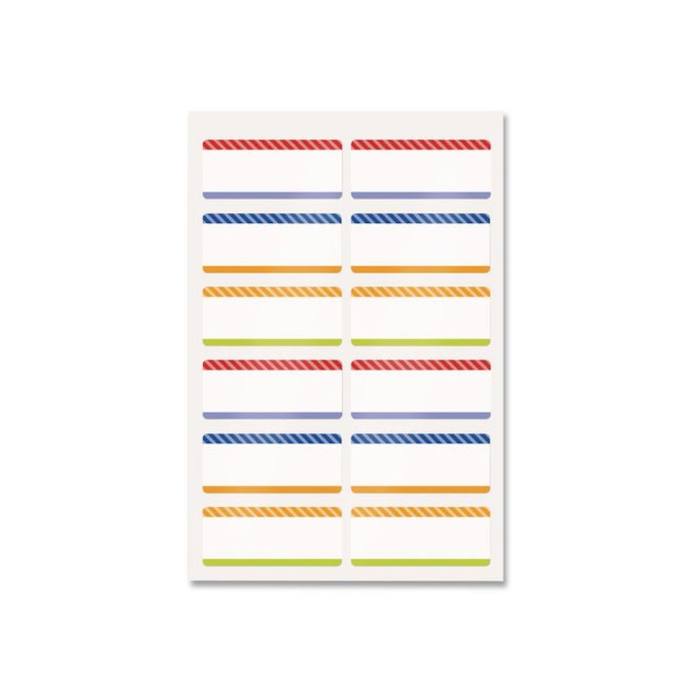 No-Iron Fabric Labels, Multicolored Border, Handwrite Only, 0.75 x 1.75, White, 12/Sheet, 2 Sheets/Pack. Picture 1