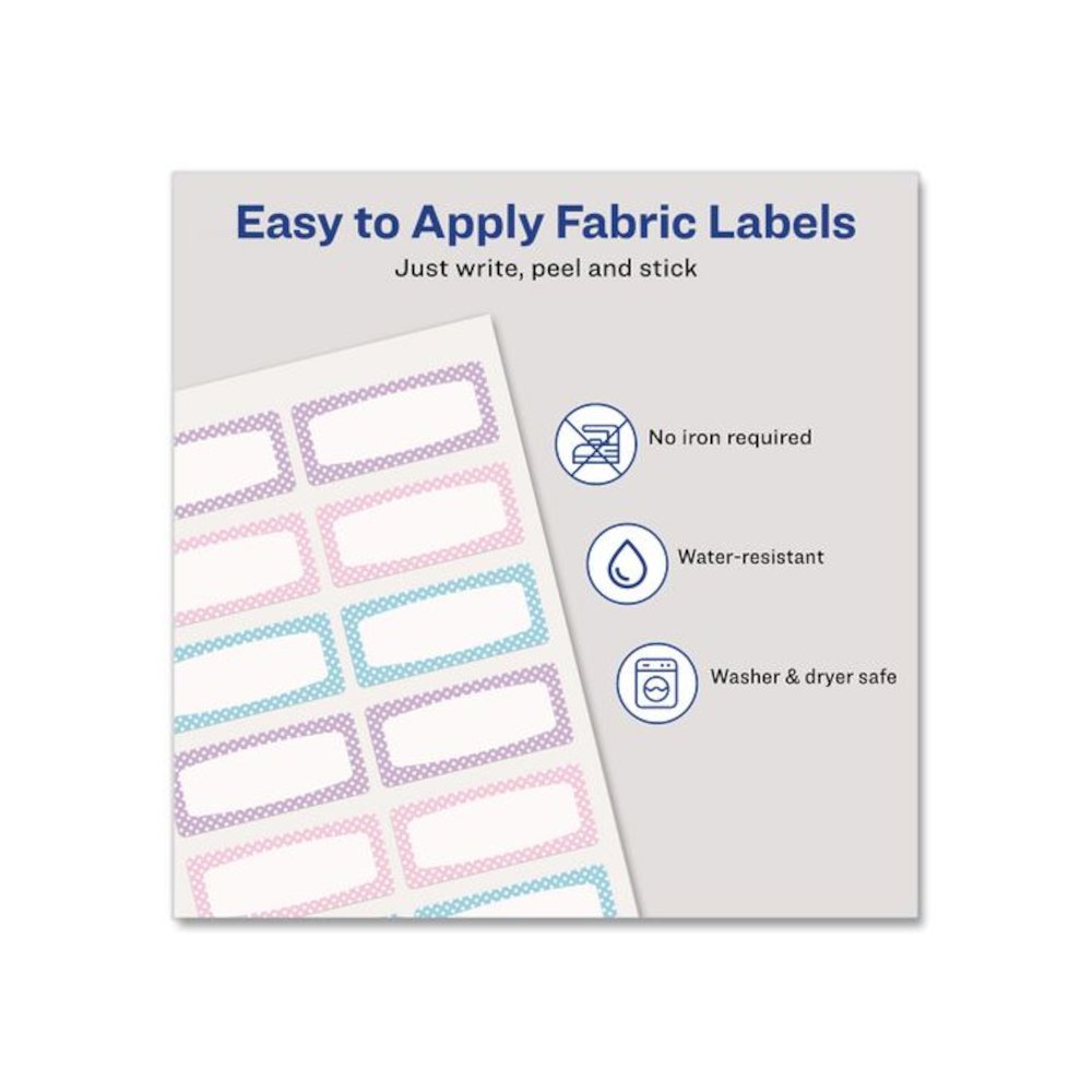 No-Iron Fabric Labels, Pastel Borders, Handwrite Only, 0.75 x 1.75, White, 12/Sheet, 2 Sheets/Pack. Picture 4