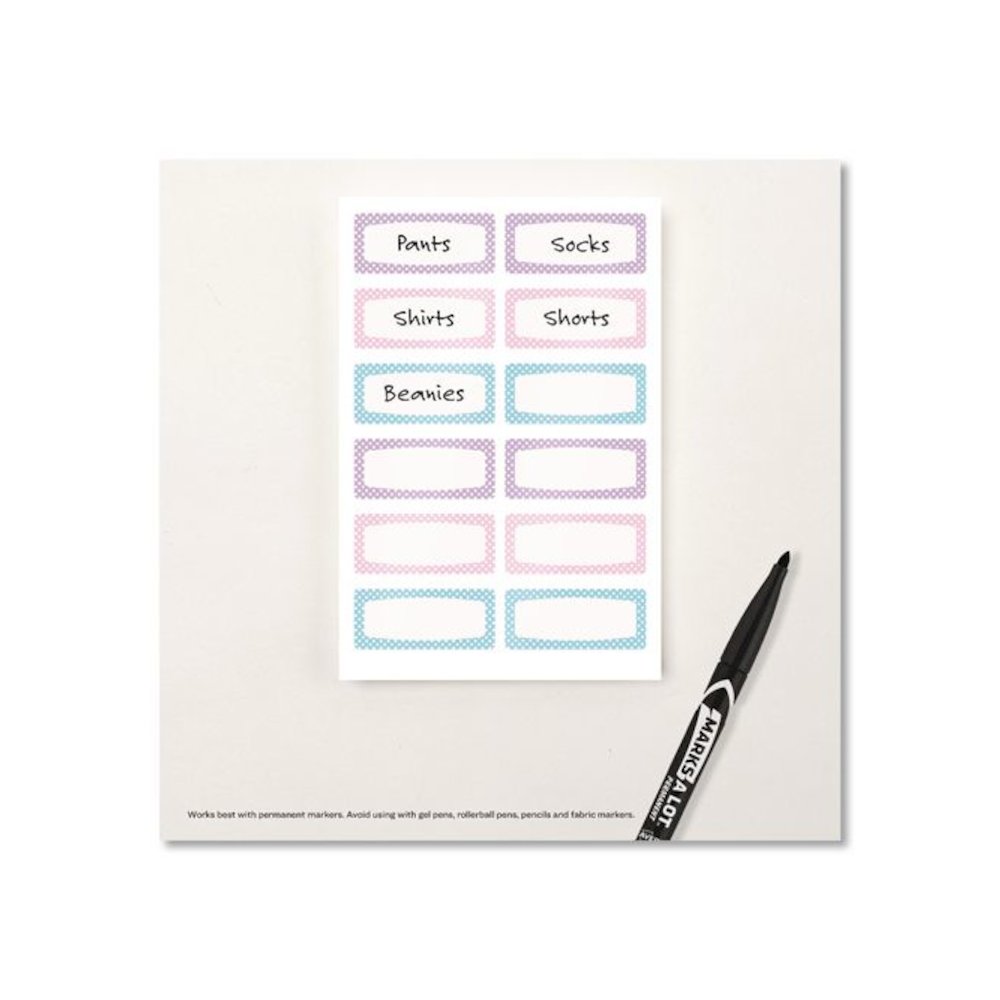 No-Iron Fabric Labels, Pastel Borders, Handwrite Only, 0.75 x 1.75, White, 12/Sheet, 2 Sheets/Pack. Picture 5
