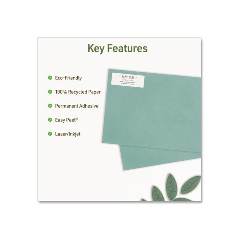 EcoFriendly Recycled Return Address Labels, Inkjet/Laser, 0.66 x 1.75, White, 60/Sheet, 10 Sheets/Pack. Picture 2