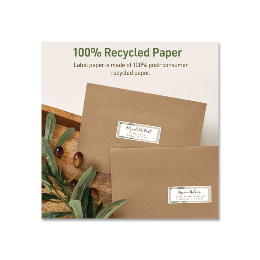 EcoFriendly Recycled Return Address Labels, Inkjet/Laser, 0.66 x 1.75, White, 60/Sheet, 10 Sheets/Pack. Picture 3