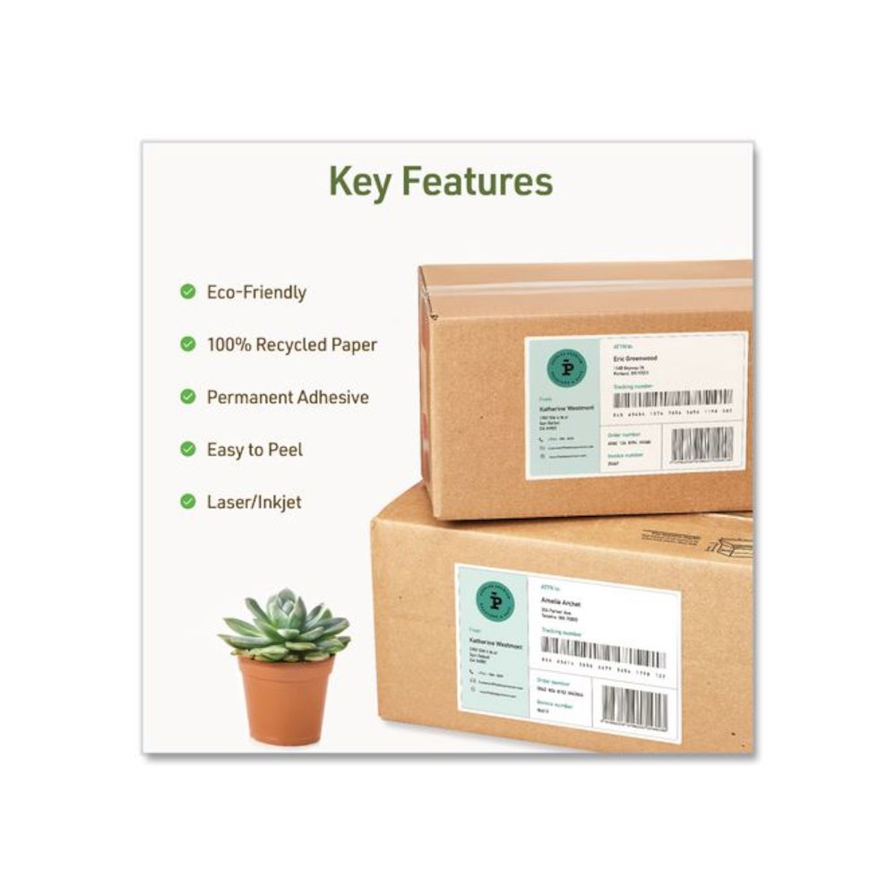 EcoFriendly Recycled Shipping Labels, Inkjet/Laser, 5.5 x 8.5, White, 2/Sheet, 10 Sheets/Pack. Picture 2