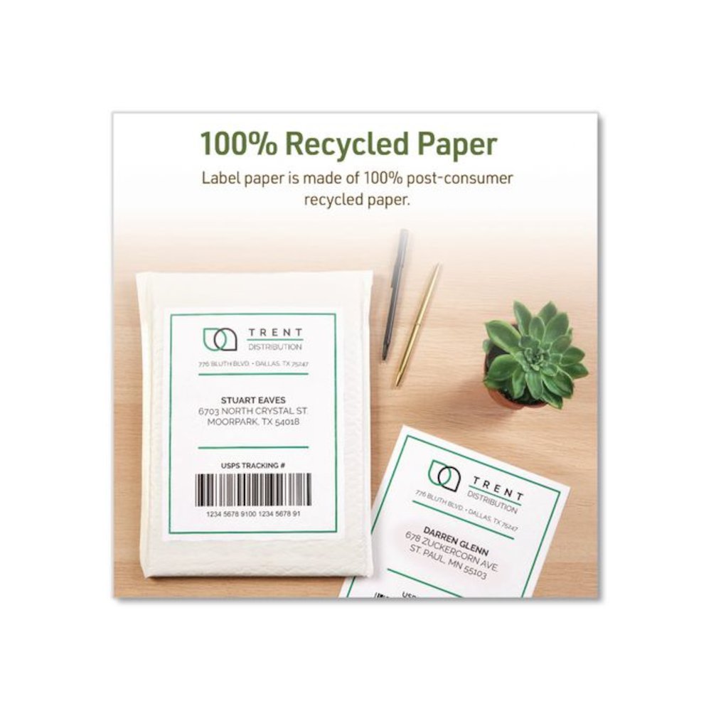 EcoFriendly Recycled Shipping Labels, Inkjet/Laser, 5.5 x 8.5, White, 2/Sheet, 10 Sheets/Pack. Picture 3