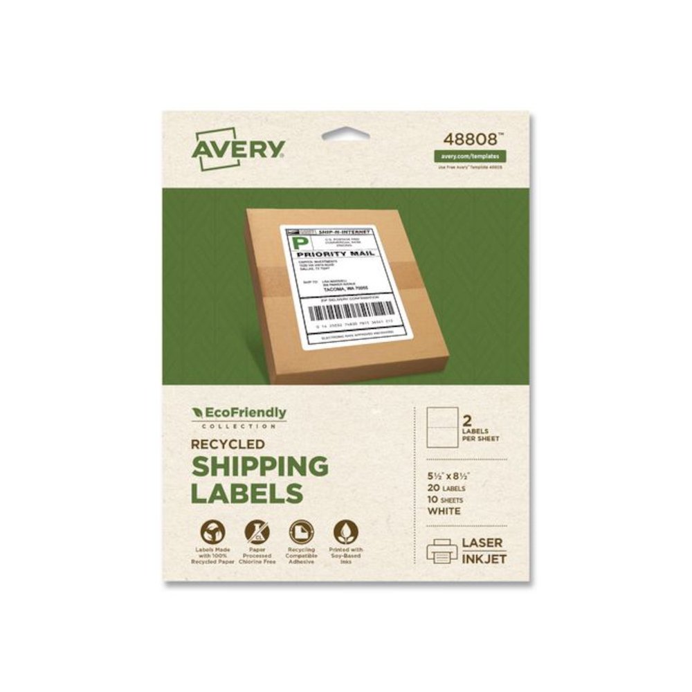 EcoFriendly Recycled Shipping Labels, Inkjet/Laser, 5.5 x 8.5, White, 2/Sheet, 10 Sheets/Pack. Picture 1