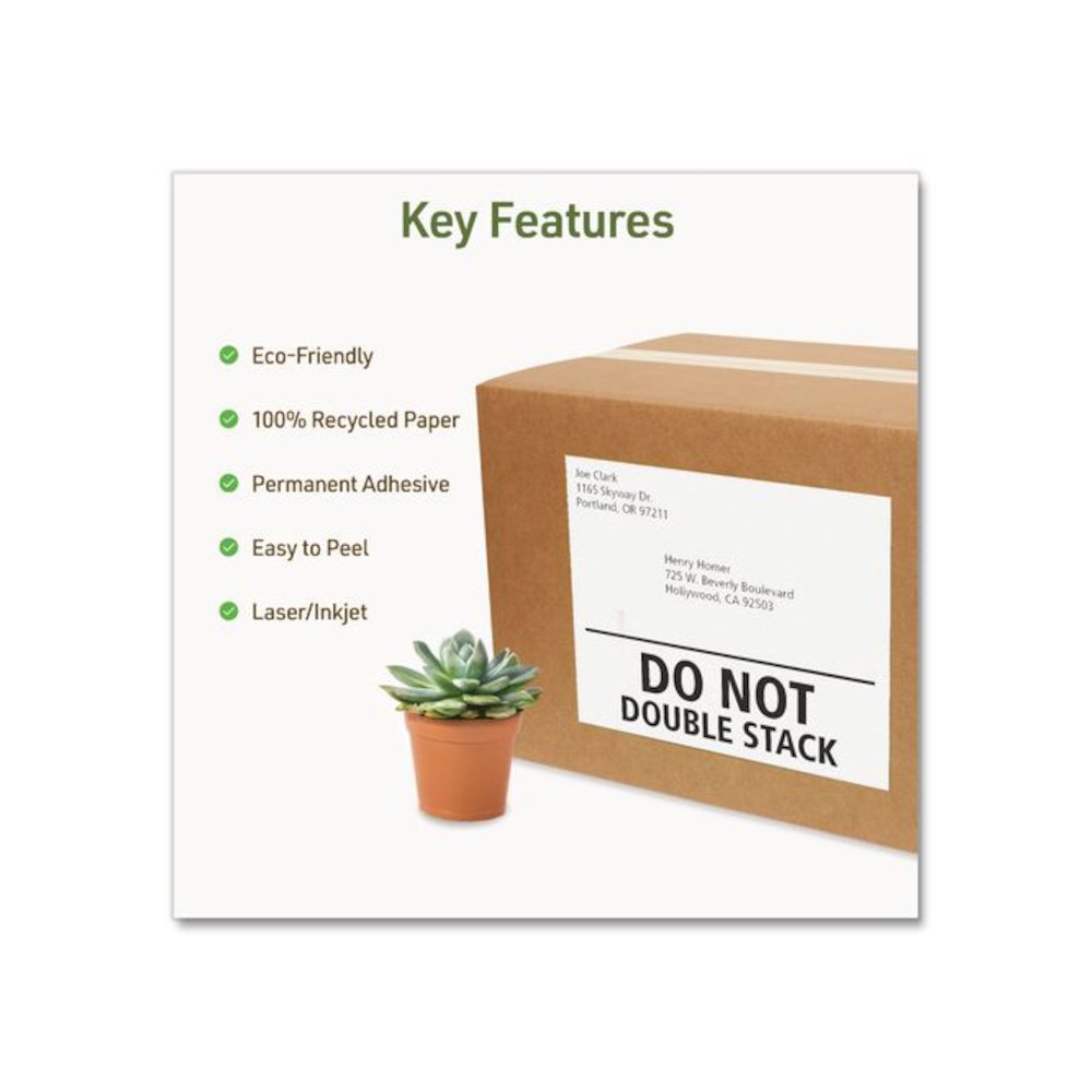 EcoFriendly Recycled Shipping Labels, Inkjet/Laser, 8.5 x 11, White, 1/Sheet, 10/Pack. Picture 2