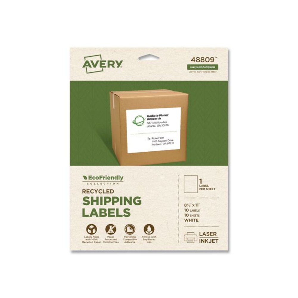 EcoFriendly Recycled Shipping Labels, Inkjet/Laser, 8.5 x 11, White, 1/Sheet, 10/Pack. Picture 1