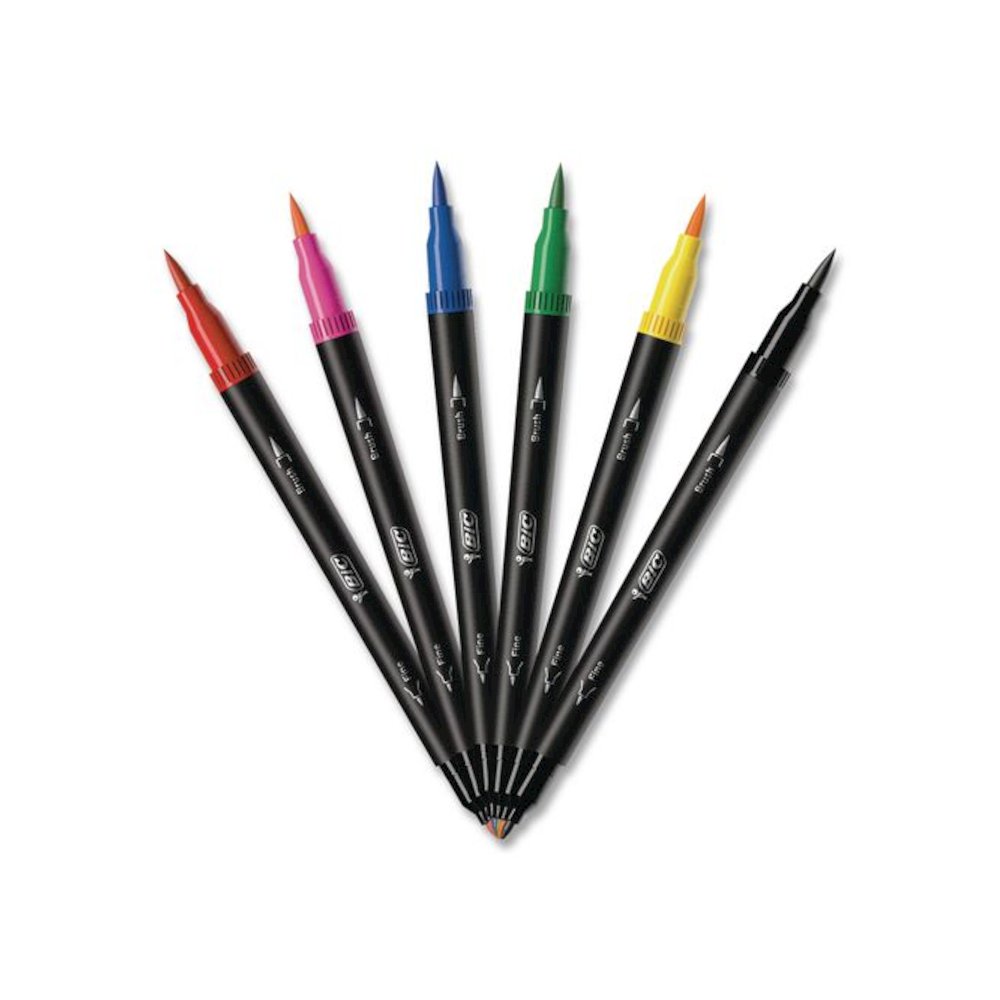 Intensity Fineliner Dual Tip Felt Pen, Stick, Fine 0.7 mm Bullet, Pressure-Sensitive Brush, Assorted Ink/Barrel Colors, 6/PK. Picture 2