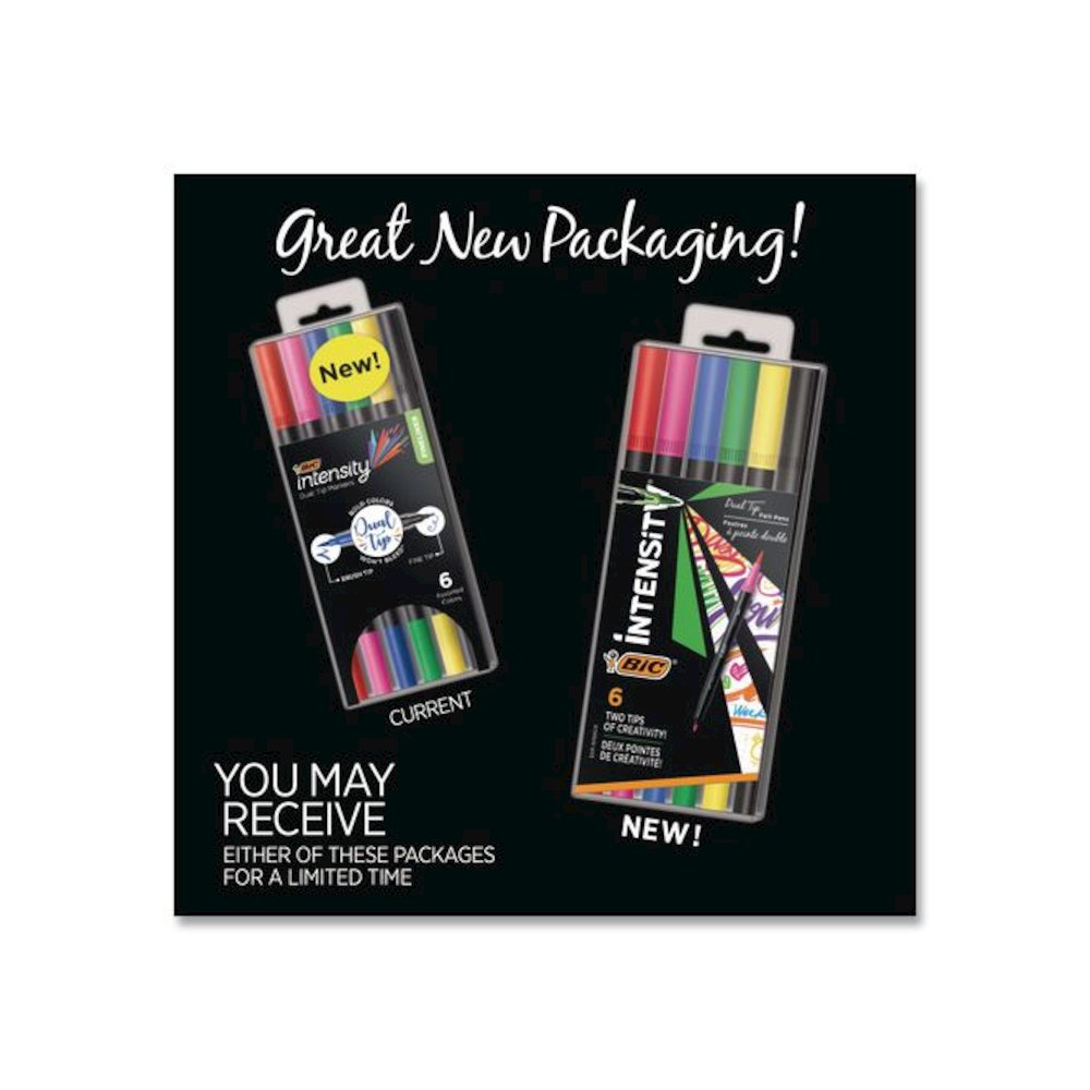 Intensity Fineliner Dual Tip Felt Pen, Stick, Fine 0.7 mm Bullet, Pressure-Sensitive Brush, Assorted Ink/Barrel Colors, 6/PK. Picture 3