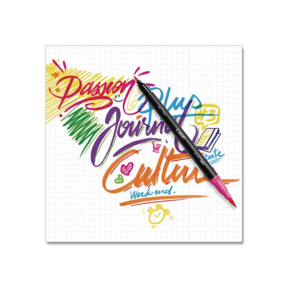 Intensity Fineliner Dual Tip Felt Pen, Stick, Fine 0.7 mm Bullet, Pressure-Sensitive Brush, Assorted Ink/Barrel Colors, 6/PK. Picture 4