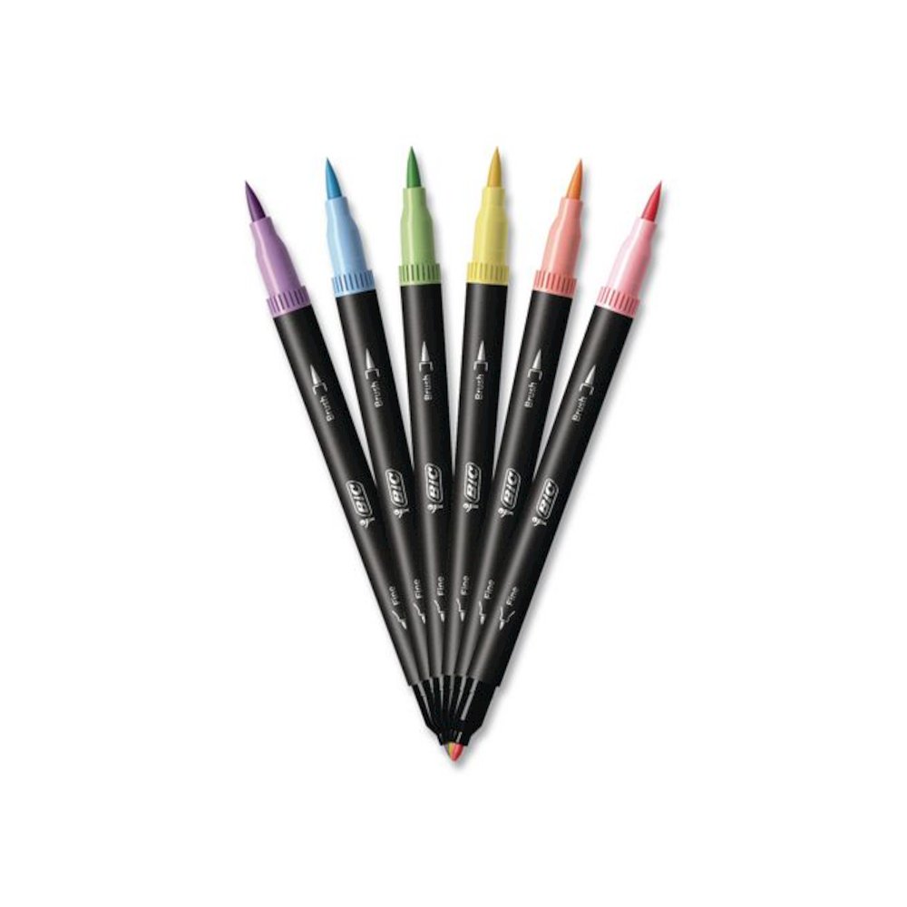 Intensity Fineliner Dual Tip Felt Pen, Stick, Fine 0.7 mm Bullet, Variable Brush, Assorted Pastel Ink/Barrel Colors, 6/Pack. Picture 6