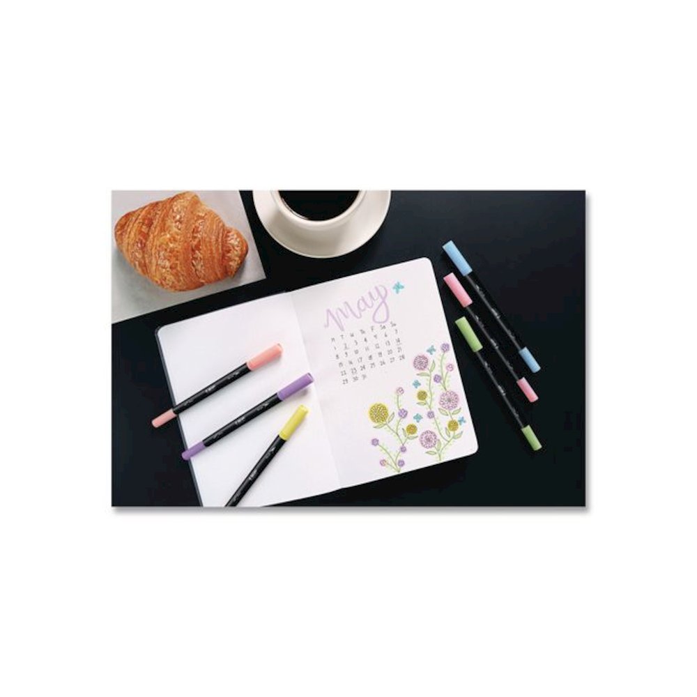 Intensity Fineliner Dual Tip Felt Pen, Stick, Fine 0.7 mm Bullet, Variable Brush, Assorted Pastel Ink/Barrel Colors, 6/Pack. Picture 7
