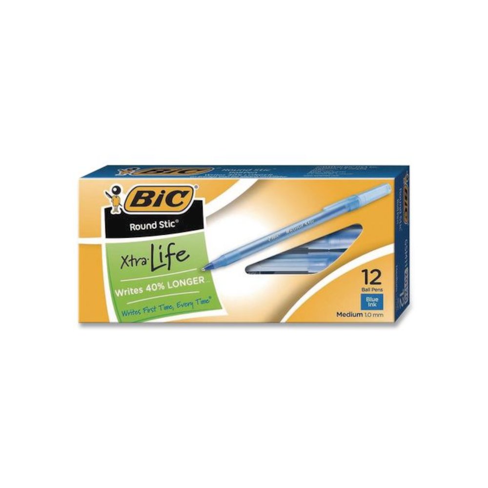 Round Stic Xtra Life Ballpoint Pen, Stick, Medium 1 mm, Blue Ink, Translucent Blue Barrel, 12/Box, 36 Boxes/Carton. Picture 2