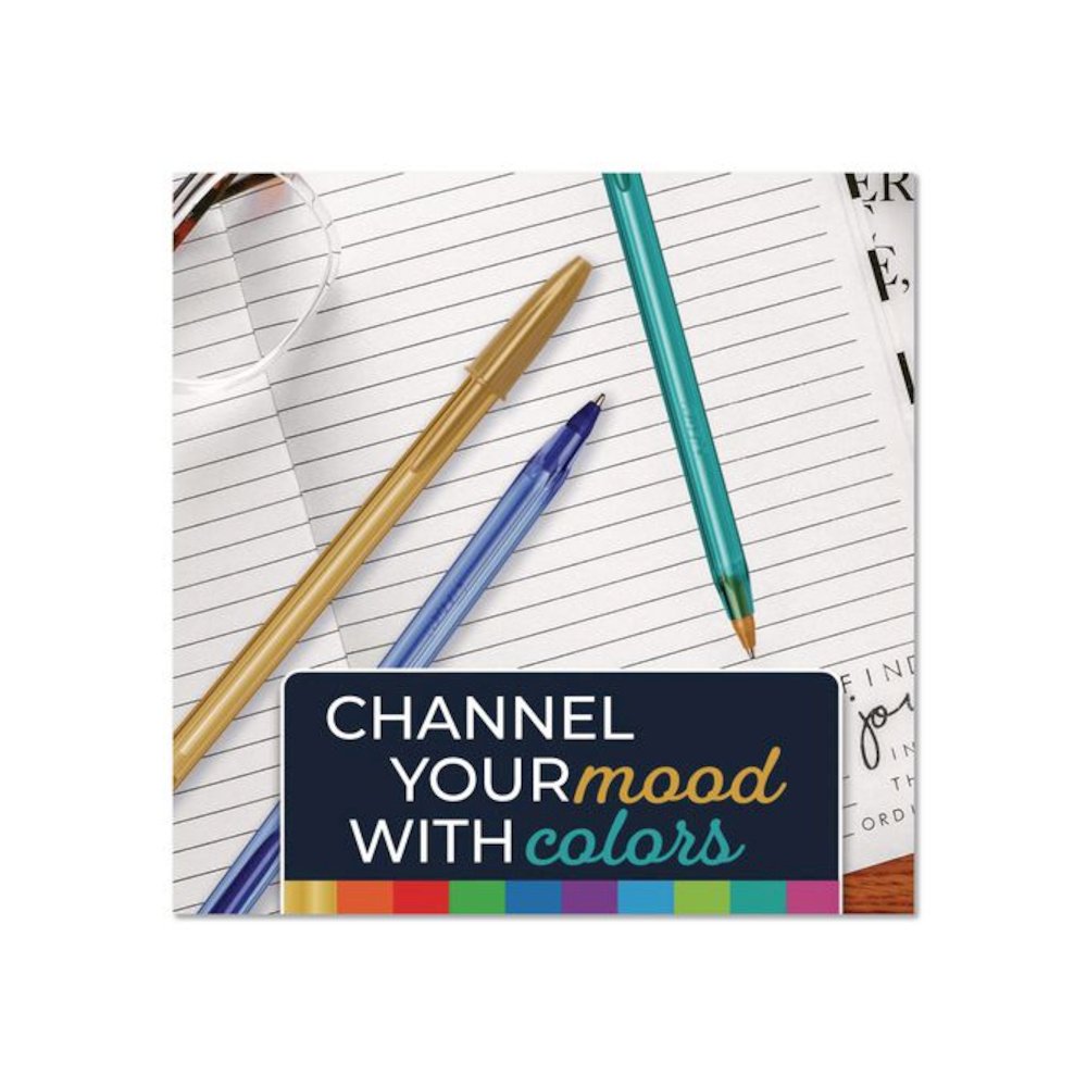 Color Cues Cristal Xtra Smooth Ballpoint Pen, Stick, Medium 1.2 mm, Assorted Ink and Barrel Colors, 60/Box. Picture 5