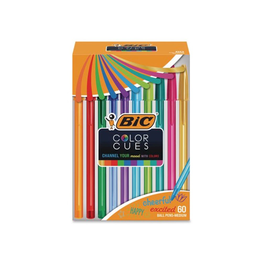 Color Cues Cristal Xtra Smooth Ballpoint Pen, Stick, Medium 1.2 mm, Assorted Ink and Barrel Colors, 60/Box. Picture 1