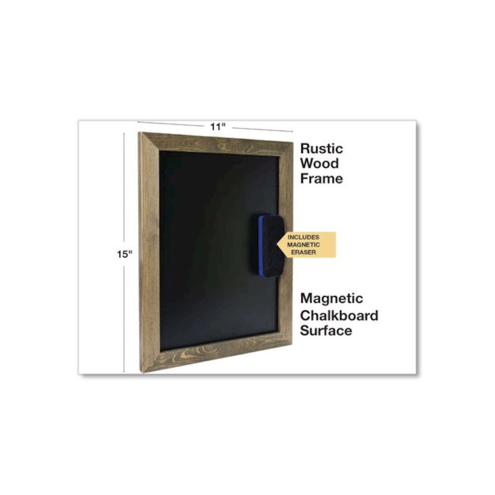 Magnetic Tabletop Chalkboard, Black Surface, Brown Wood Frame, 11 x 15. Picture 3