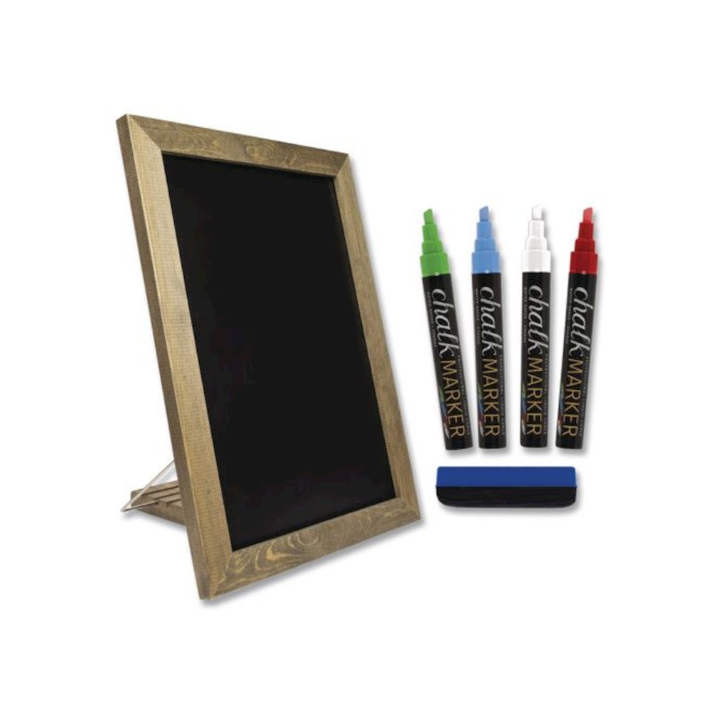 Magnetic Tabletop Chalkboard, Black Surface, Brown Wood Frame, 11 x 15. Picture 1