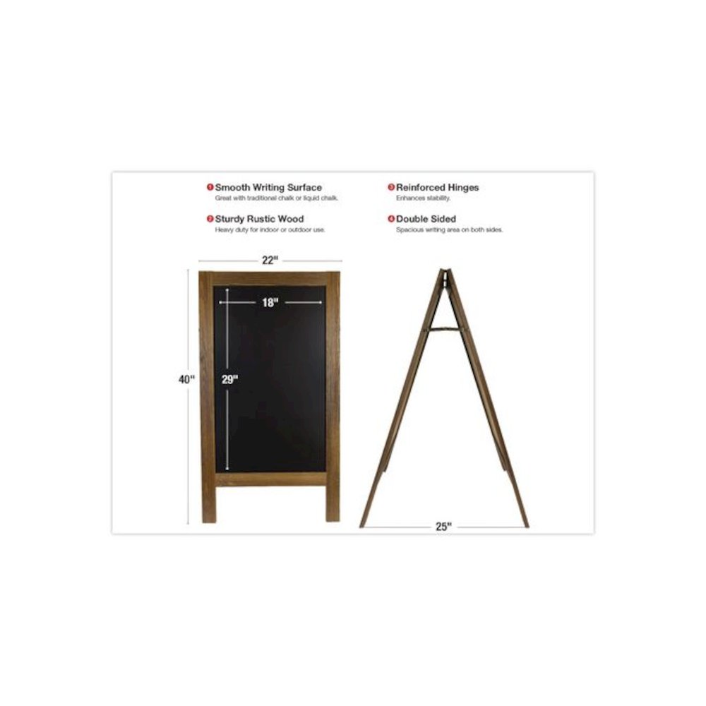 Indoor/Outdoor A-Frame Sidewalk Sign, Black 18 x 29 Surface, Brown Frame, 22 x 25 x 40. Picture 3