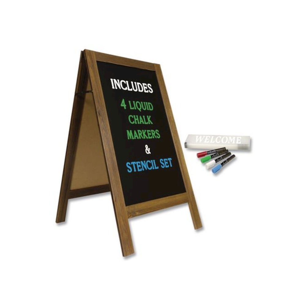 Indoor/Outdoor A-Frame Sidewalk Sign, Black 18 x 29 Surface, Brown Frame, 22 x 25 x 40. Picture 1