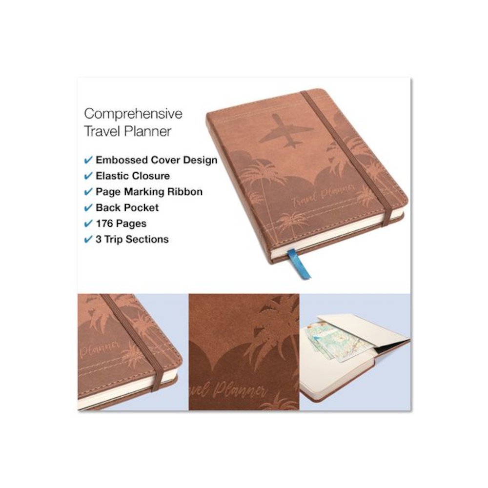 Travel Planner, Three Two Week Trips: 14 Subsections/Trip, Tropical Flight Artwork, 7 x 5, Distressed Brown Cover, Undated. Picture 2