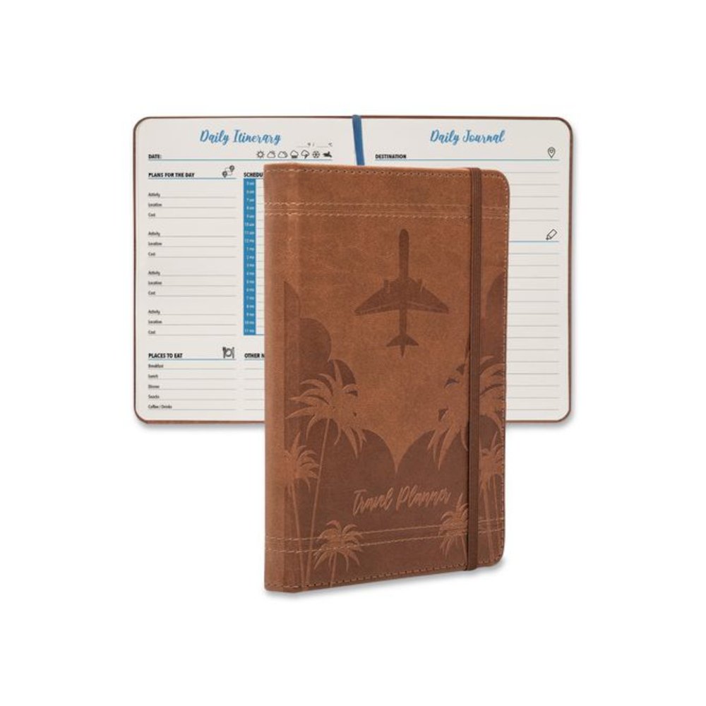 Travel Planner, Three Two Week Trips: 14 Subsections/Trip, Tropical Flight Artwork, 7 x 5, Distressed Brown Cover, Undated. Picture 1