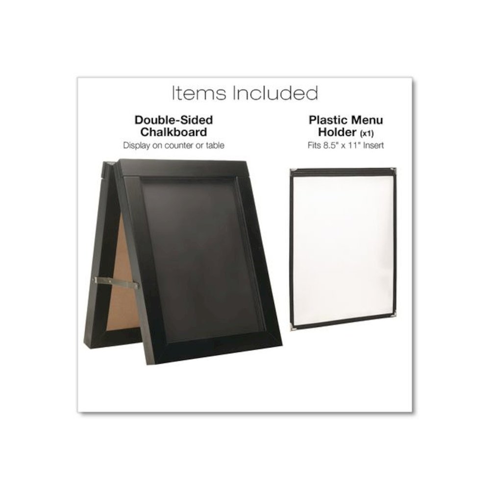 Double Sided A-Frame Chalkboard and Menu Holder, Black/Clear 8.5 x 11 Surface, Black Frame, 11 x 14. Picture 2
