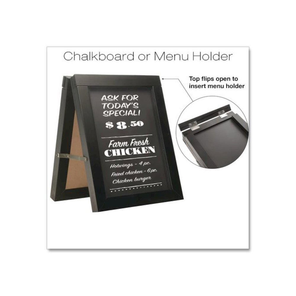 Double Sided A-Frame Chalkboard and Menu Holder, Black/Clear 8.5 x 11 Surface, Black Frame, 11 x 14. Picture 3