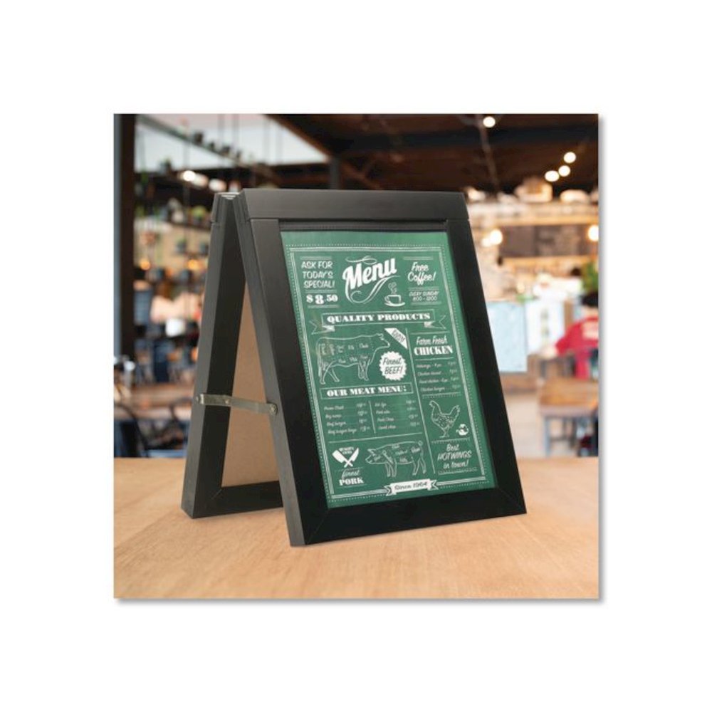 Double Sided A-Frame Chalkboard and Menu Holder, Black/Clear 8.5 x 11 Surface, Black Frame, 11 x 14. Picture 5