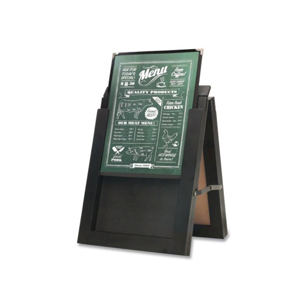 Double Sided A-Frame Chalkboard and Menu Holder, Black/Clear 8.5 x 11 Surface, Black Frame, 11 x 14. Picture 1