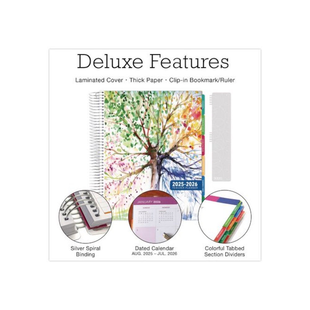 Deluxe Seasons Tree Weekly/Monthly Lesson Planner, 7 Classes, Multicolor Cover, 11 x 8.5, 13-Month: Aug 2025 to Aug 2026. Picture 2
