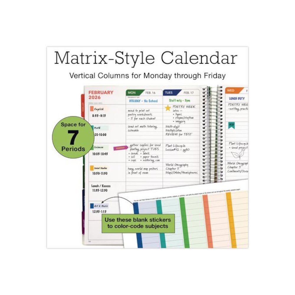 Deluxe Seasons Tree Weekly/Monthly Lesson Planner, 7 Classes, Multicolor Cover, 11 x 8.5, 13-Month: Aug 2025 to Aug 2026. Picture 4