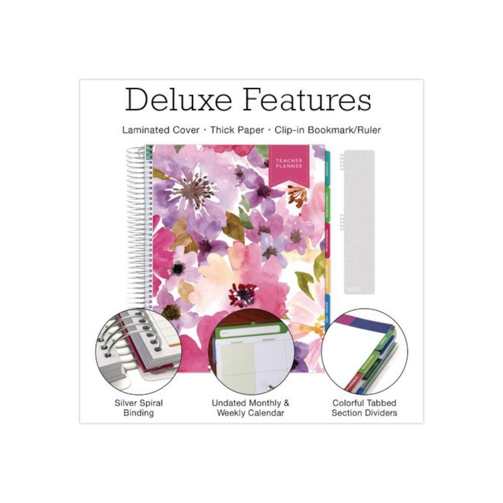 Deluxe Spring Floral Undated Weekly/Monthly Teacher's Lesson Planner, 7 Classes, Multicolor Cover, 11 x 8.5, 52-Week Span. Picture 2