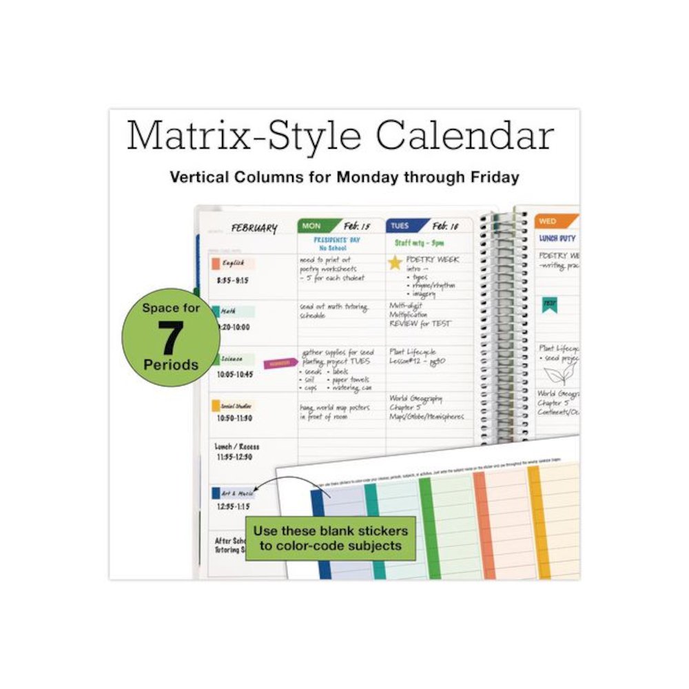 Deluxe Spring Floral Undated Weekly/Monthly Teacher's Lesson Planner, 7 Classes, Multicolor Cover, 11 x 8.5, 52-Week Span. Picture 4