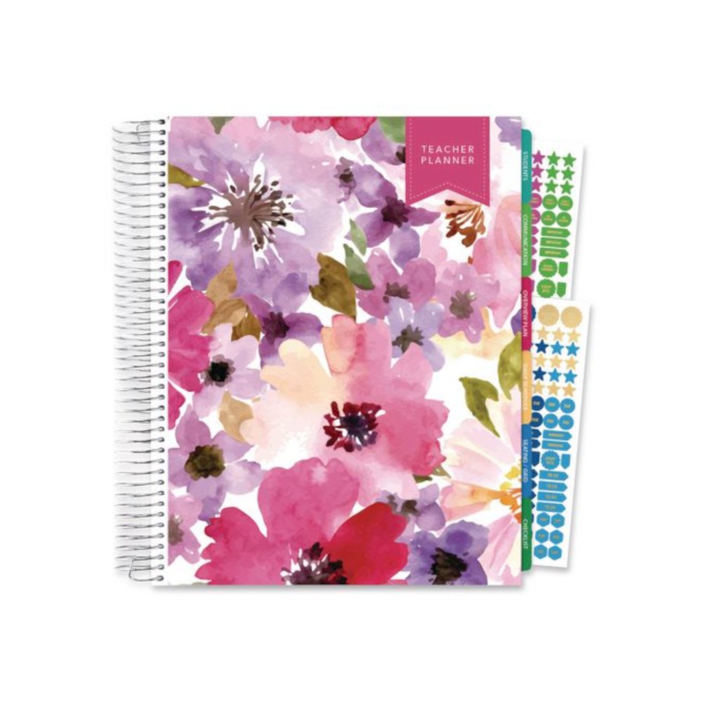 Deluxe Spring Floral Undated Weekly/Monthly Teacher's Lesson Planner, 7 Classes, Multicolor Cover, 11 x 8.5, 52-Week Span. Picture 1