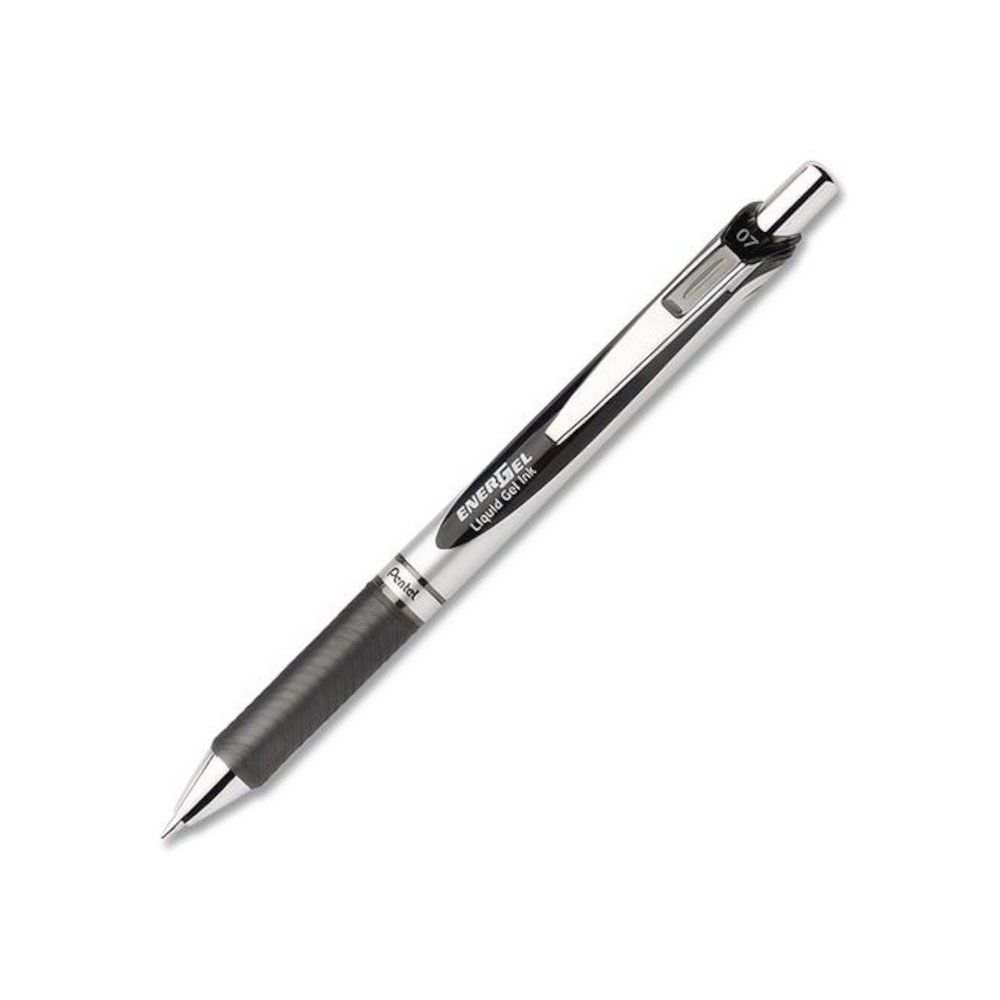 EnerGel RTX Deluxe Gel Pen, Retractable, Medium 0.7 mm, Black Ink, Silver/Black Barrel, Dozen. Picture 2