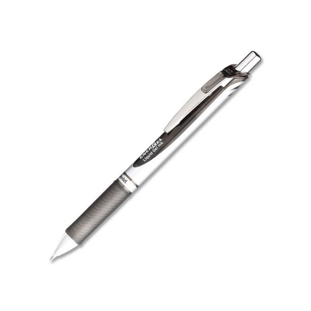 EnerGel RTX Deluxe Gel Pen, Retractable, Medium 0.7 mm, Black Ink, Silver/Black Barrel, Dozen. Picture 4
