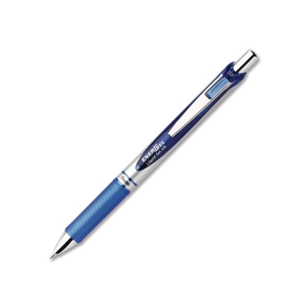 EnerGel RTX Deluxe Gel Pen, Retractable, Medium 0.7 mm, Blue Ink, Silver/Blue Barrel, Dozen. Picture 2